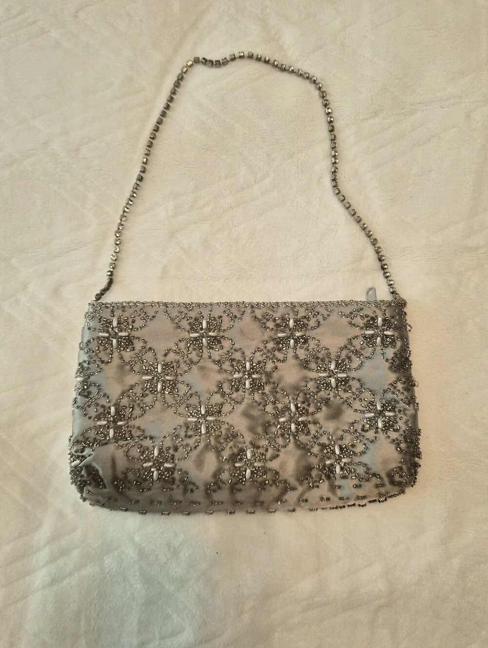 Evening Purse Embellished Beaded Evening Clutch - Silver Rhinestone Strap Bling
